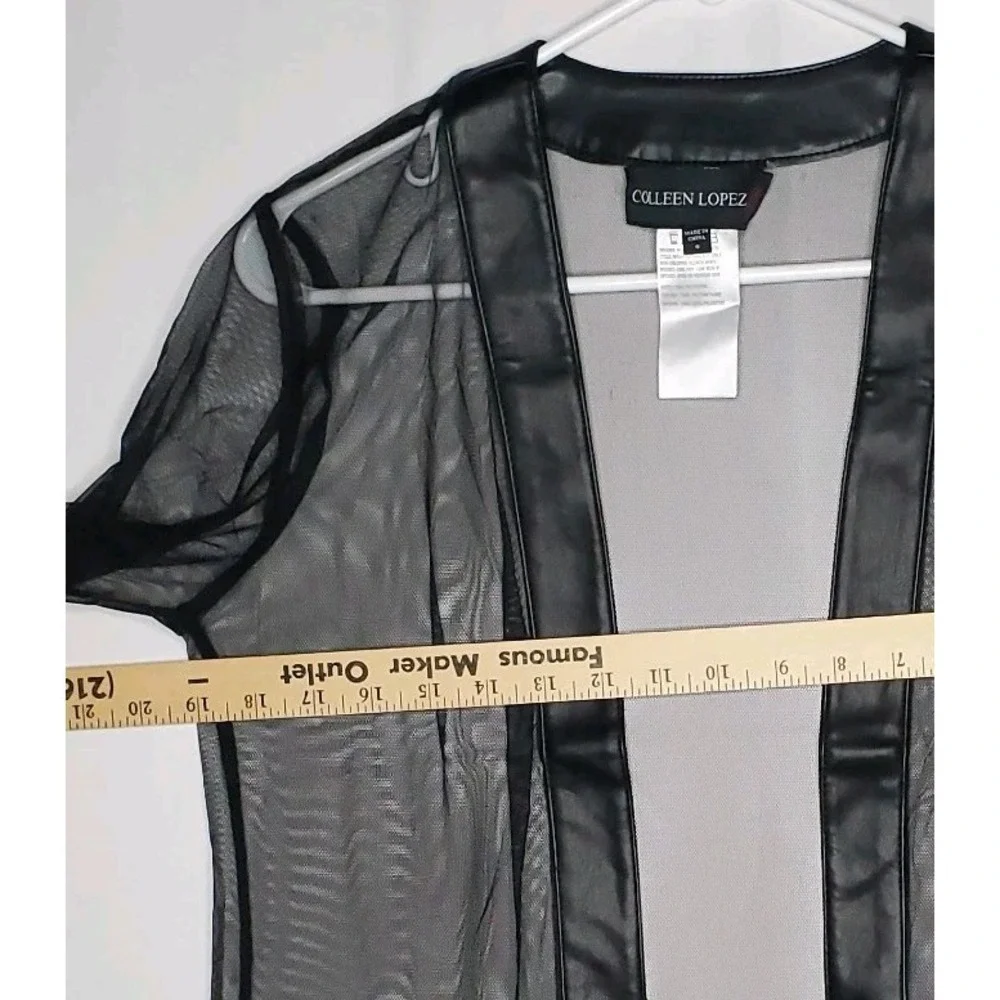 Colleen Lopez Sheer Mesh Faux‎ Leather Cardigan Small Black Edgy Artsy Witchy
